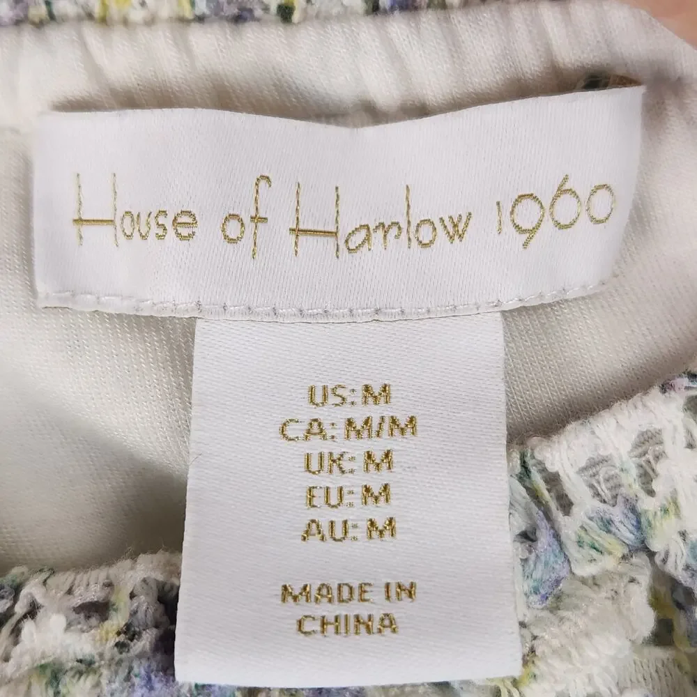 House of Harlow 1960 Floral Crop Blouse Womens M Blue Ruffle Cottagecore EUC - Picture 3 of 16